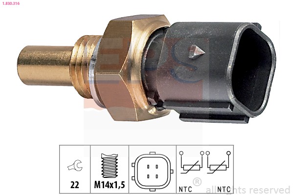 1X EPS 1.830.316 Sensor KüHlmitteltemperatur FüR VW Mercedes-Benz Daewoo Puch Ss-image