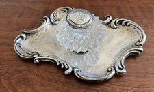 Antique European Crystal Sterling Silver Inkwell Fountain Pen Writing Instrument