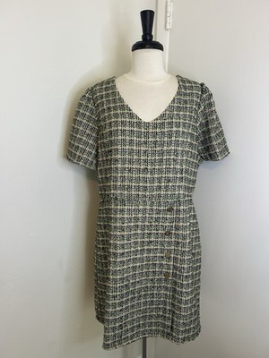 Draper James Smocked Stripe Short Sleeve Tweed Dress Size 16