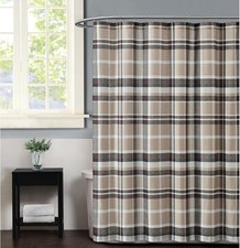 Bathroom Accessories Paulette Plaid Taupe 72" Square Shower Curtain