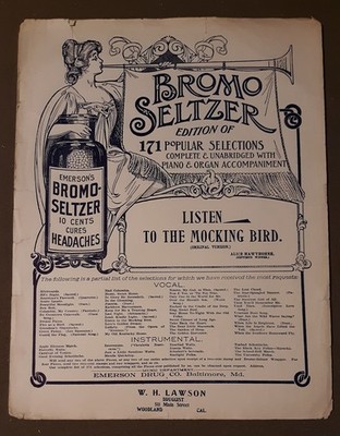 Listen To The Mocking Bird Vintage Piano Sheet Music by Alice Hawthorne