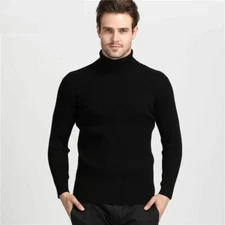 Men Turtleneck Sweater Winter Thick Warm Cashmere Slim Wool Knitwear Pullover