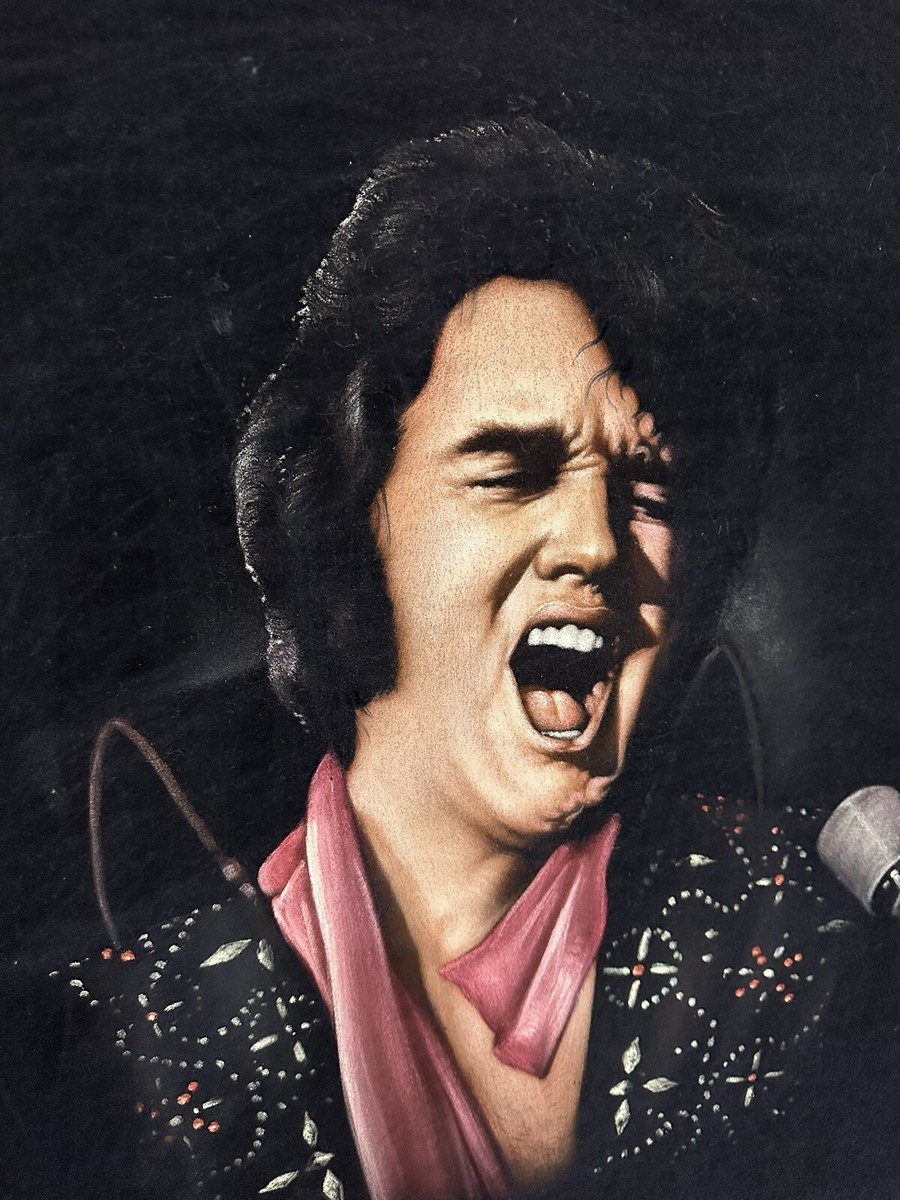 Vintage Black Velvet Elvis Presley Portrait Hand Painted Artist
