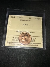 1950  ICCS Graded Canadian, Small One Cent, **MS-65** # XMY 034