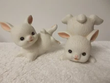Two Vintage Homco White Porcelain Tumbling Bunny Rabbits Figurines Easter 1454