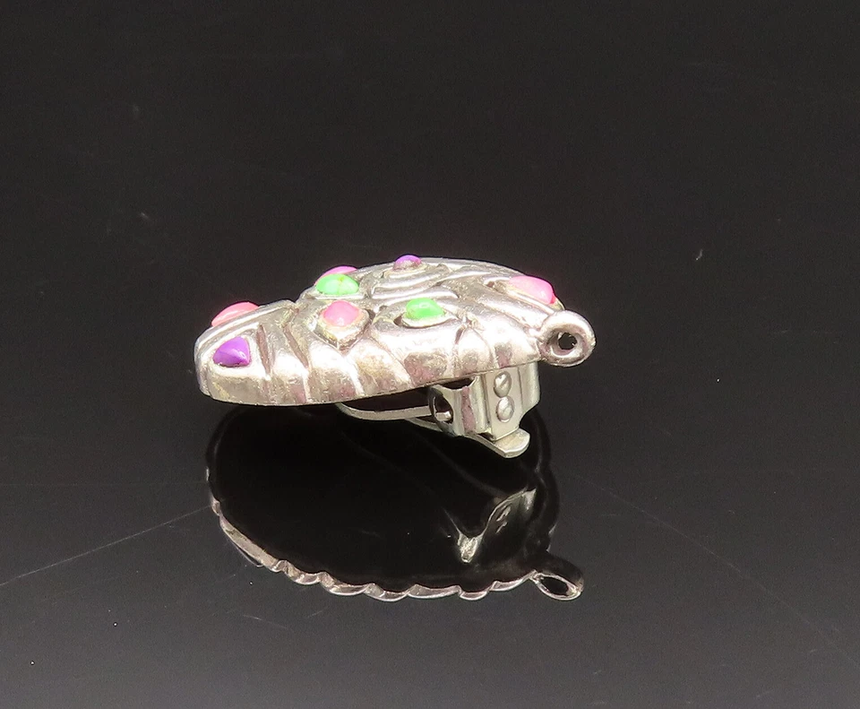 Pendientes BARSE 925 Plata Vintage Turquesa y Turmalina Sin Perforar EG11933 Foto 3 de 4