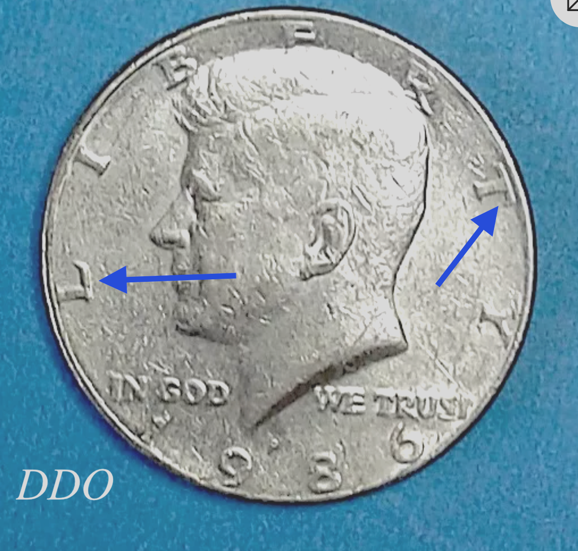 JOHN F KENNEDY 1986-P - FG SILVER US HALF DOLLAR DATE ERROR ON RIM