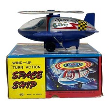 Space Ship Wind up Powered tin toy Korea Vintage original box item 638 tin toy