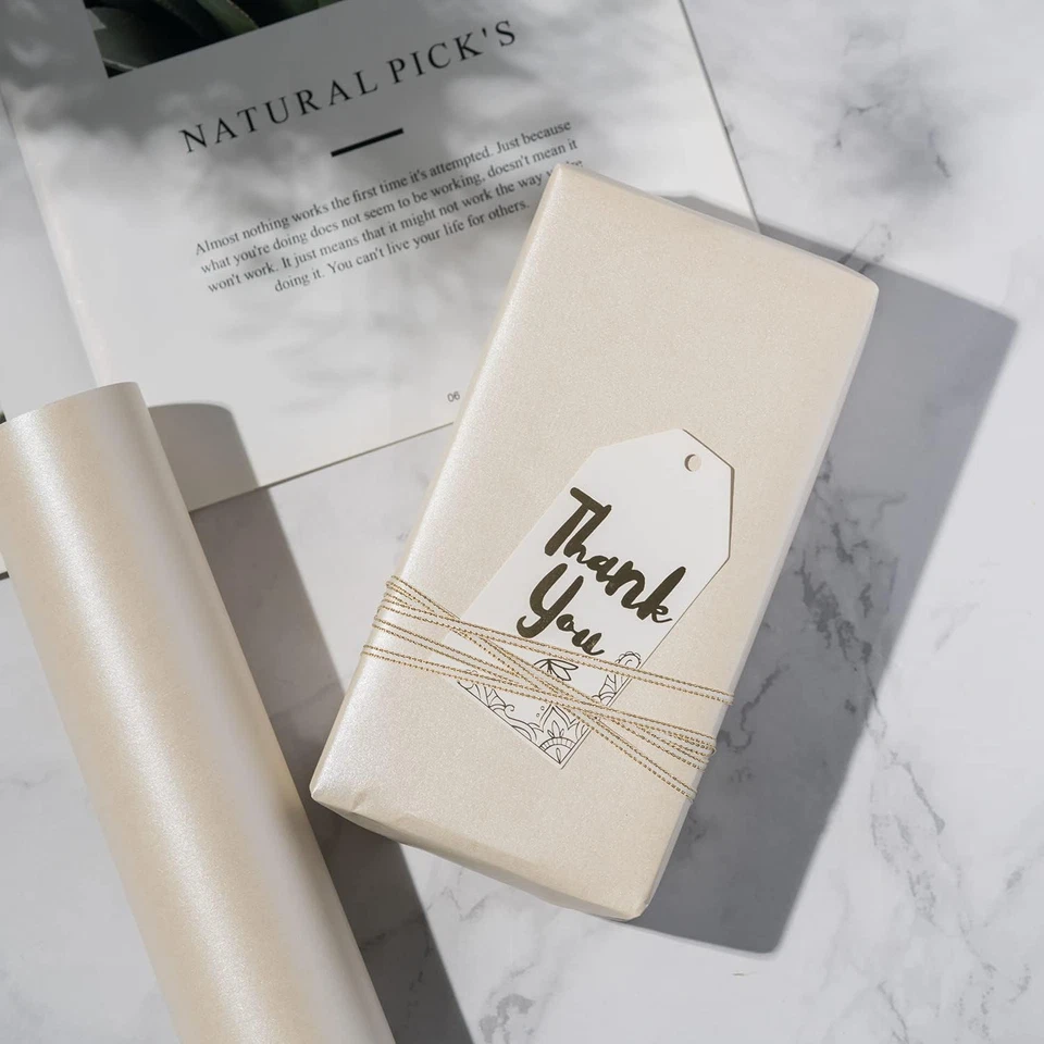 White Gift Wrapping Paper - Mini Roll - Solid Color Pearly Shiny Silk Paper Perf - Image 4 of 4