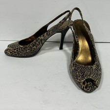 Anne Klein Snake Print High Heels Size 8M Brown Skin Color With Gold Inside Shoe