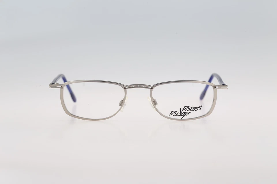 Armações de óculos retangulares Robert Rudger 1700 112 17 vintage anos 90 azul e prata NOS - Imagem 3 de 4