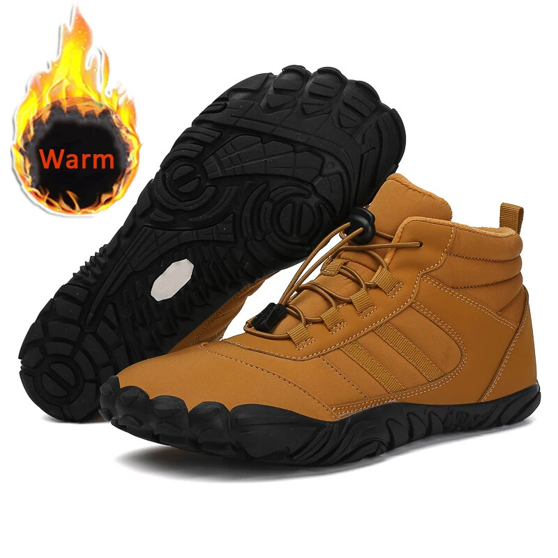 Men's Waterproof Fur-Lined Ankle Boots Plush Barefoot Hiking Outdoor Work Shoes