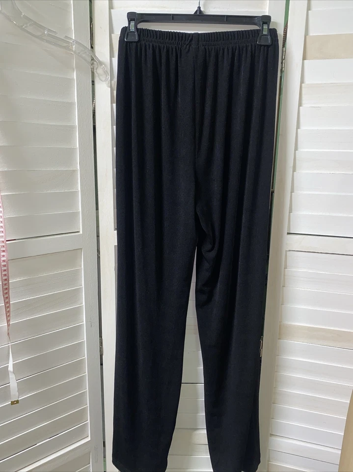 Quacker Factory Black Travel Knit Slinky Pull-On Loose Elastic Waist Pants Small - Image 4 of 4