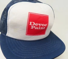 Hat Snapback Blue Old Puff Foam Insulation DEVOE PAINT Mesh Truckers Cap VTG