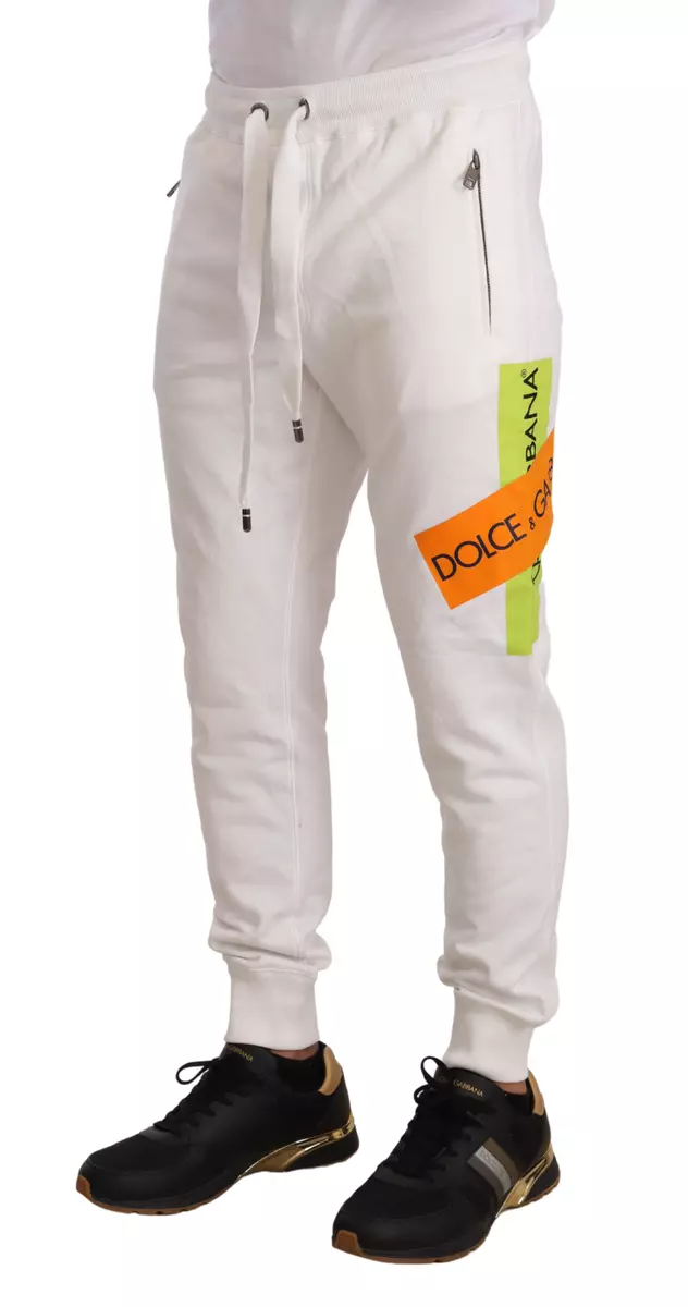 DOLCE & GABBANA Pants White Cotton Logo Patch Sweatpants
