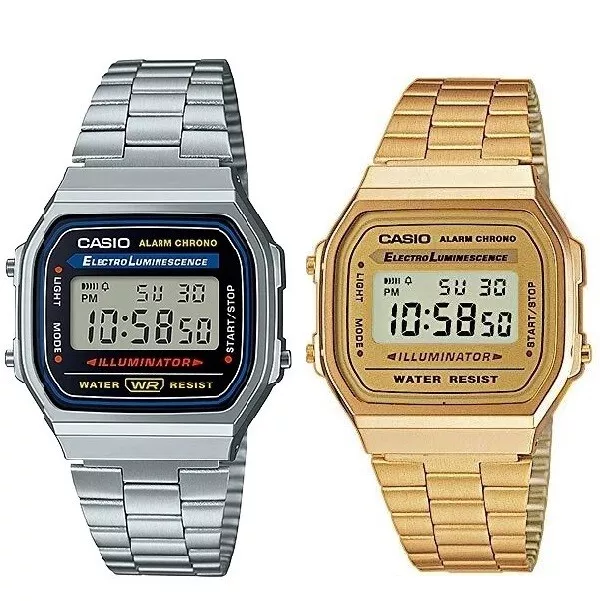 Ved Lima Monograph CASIO, A168W-1 A168WG-9, VINTAGE LOOK DIGITAL WATCH, SILVER GOLD TONE,  UNISEX | eBay