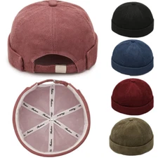 Men Unisex Retro Brimless Hat Skull cap Sailor Cap Beanie Rolled Cuff Adjustable