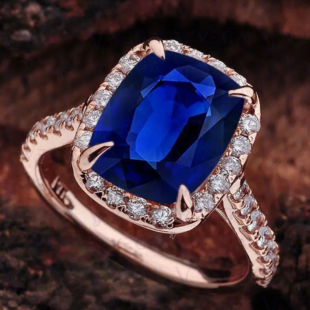 Cushion Cut Natural Sapphire Diamond 100% 14k SOLID Rose