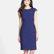 Adrianna Papell Satin Embroidered INDIGO SIZE 10 #323 NWT