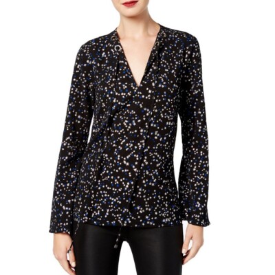 MICHAEL KORS NEW Women's Black Metallic Star-print Grommet Blouse Shirt Top TEDO
