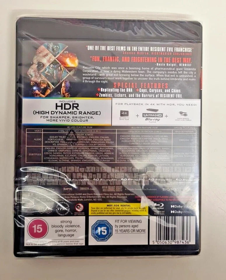 4K UHD BLU-RAY    RESIDENT EVIL WELCOME TO RACCOON CITY    NEW SEALED UK STOCK - Image 2 of 2
