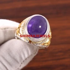 Natural Amethyst & CZ Gemstone With 925 Sterling Silver Men's Ring #1024
