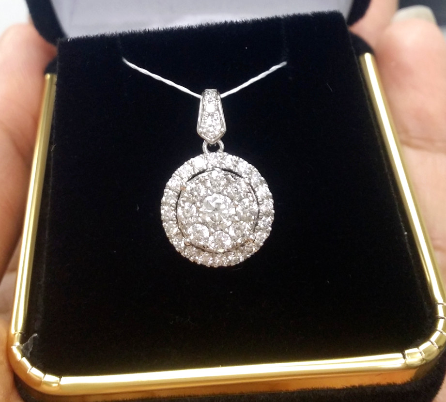 1.00 CTW Genuine Cluster Diamond Halo Ladies Pendant  14K Gold