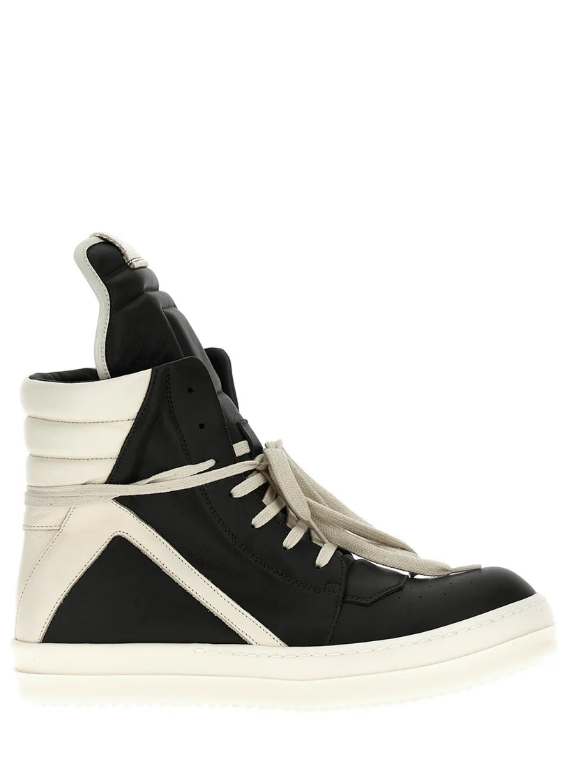 RICK OWENS SS25 HOLLYWOOD GEOBASKET IN BLACK/MILK FULL GRAIN RICK OWENS SS25 HOLLYWOOD GEOBASKET IN BLACK/MILK FULL GRAIN