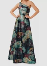 795 Aidan Mattox Women's Green Floral One-Shoulder Gown Dress Size US 12