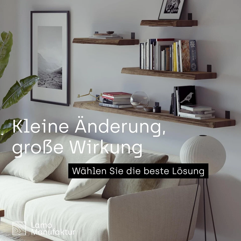 LAMO® Mensola Da Parete In Legno Massello Libreria Mensola Portaoggetti Scaffale - Immagine 3 di 4