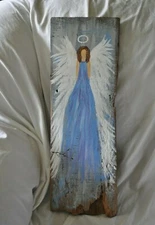 Prim/Farmhouse Hand Painted Vintage Reclaimed Wood Shingle *Blue Angel*