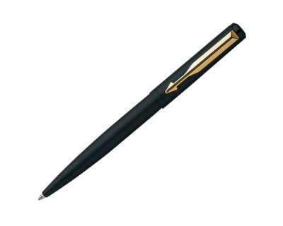 Parker Vector Mattschwarz Kugelschreiber BP Neu Goldrand GT Blau Tinte Quink ...
