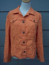 Chicos Womens Jacket Sz 1 S 40B Solid Orange 100 Linen Button Front Top