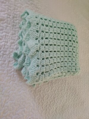 Handmade Multi Use Crocheted Baby Blanket Mint Green Pastel 54'' Square Lap