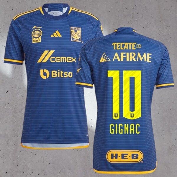 Tigres UANL ジニャク 10番シャツ フルスポンサー Lサイズ TIGRES UANL 23/24 Home - Yellow - GIGNAC # 10 - Slim Fit 2XL