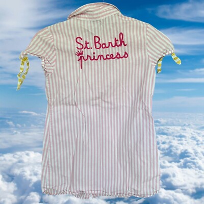 MC2 Saint Barth Girl 8 striped shirt dress Princess Embroidered Pink White Italy