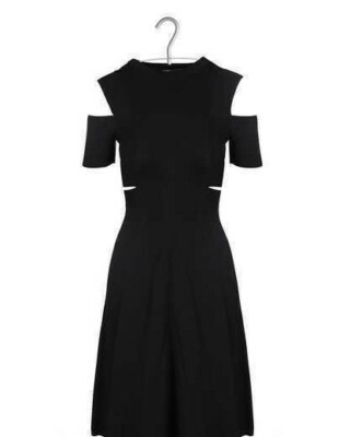 Maje Womens Black Knit Sweater Dress Flare LBD 1 XS Cutouts Waist Cold  Shoulder | eBay