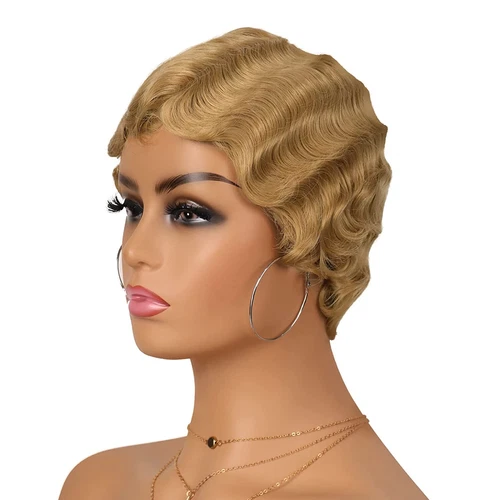 Women Short Curly Wig Finger Wave Wig Vintage 1920s Cosplay Party Wigs - Picture 12 of 25