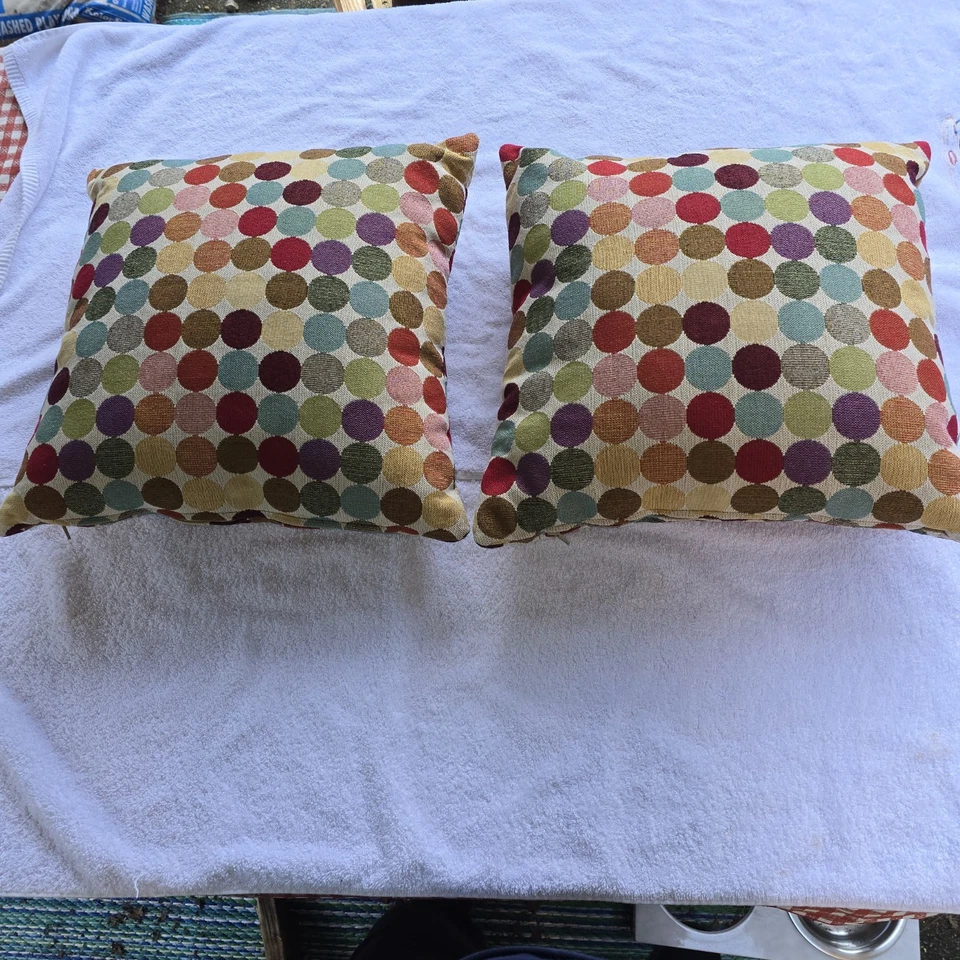  Multicolor Polka Dot Throw Pillows (x2) Square 17" EUC - Image 3 of 4