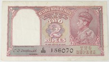 British India 1937 (ND) 2 Rupee Banknote Currency Pick#17a VF/XF George VI