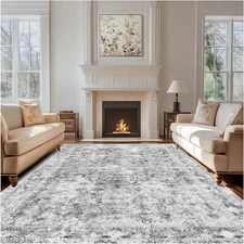 8X10 Rug Gray Square Carpet - Washable Non-Slip Vintage Rugs Traditional Mat Fol