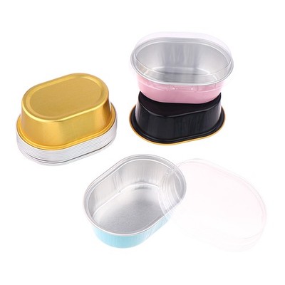 10Pcs Aluminum Foil Cupcake Cups With Lids 68ml Oval Pudding Dessert Cups-y