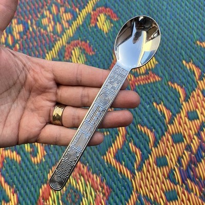 Cambridge Aztec Stainless Sugar Spoon Small Round Vintage Geometric