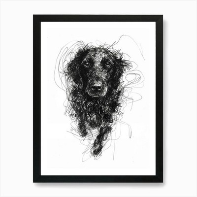Flach beschichtet Retriever Hund Linie Skizze gerahmt Wandbild Poster Leinwanddruck Bild