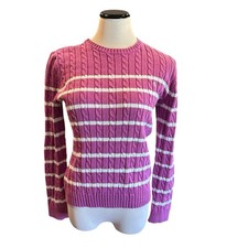 Lauren Ralph Lauren Pink /Purple Cable Knit Pullover Crew Sweater Womens M