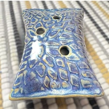 Janet Rodriguez Signed Studio Pottery Flower Frog Pillow 3-hole Blue Glaze