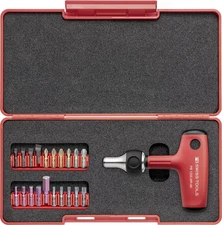 PB SWISS TOOLS 20-piece T-type cross handle ratchet screwdriver bit set with cas