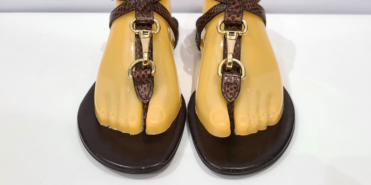 Burberry Brown Python Ankle Strap Flat Sandals Si… - image 3