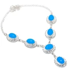 Blue Chalceony Gemstone Handmade 925 Sterling Silver Jewelry Necklace Size 18"