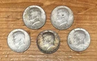 5 Kennedy Half Dollars 90% Silver $2.50 Face Value
